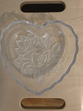 Vintage Studio Nova Heart-Shaped Crystal Dish with Rose Motif